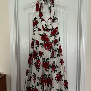 Hell Bunny White Red Floral Vintage Retro Style Halter Dress